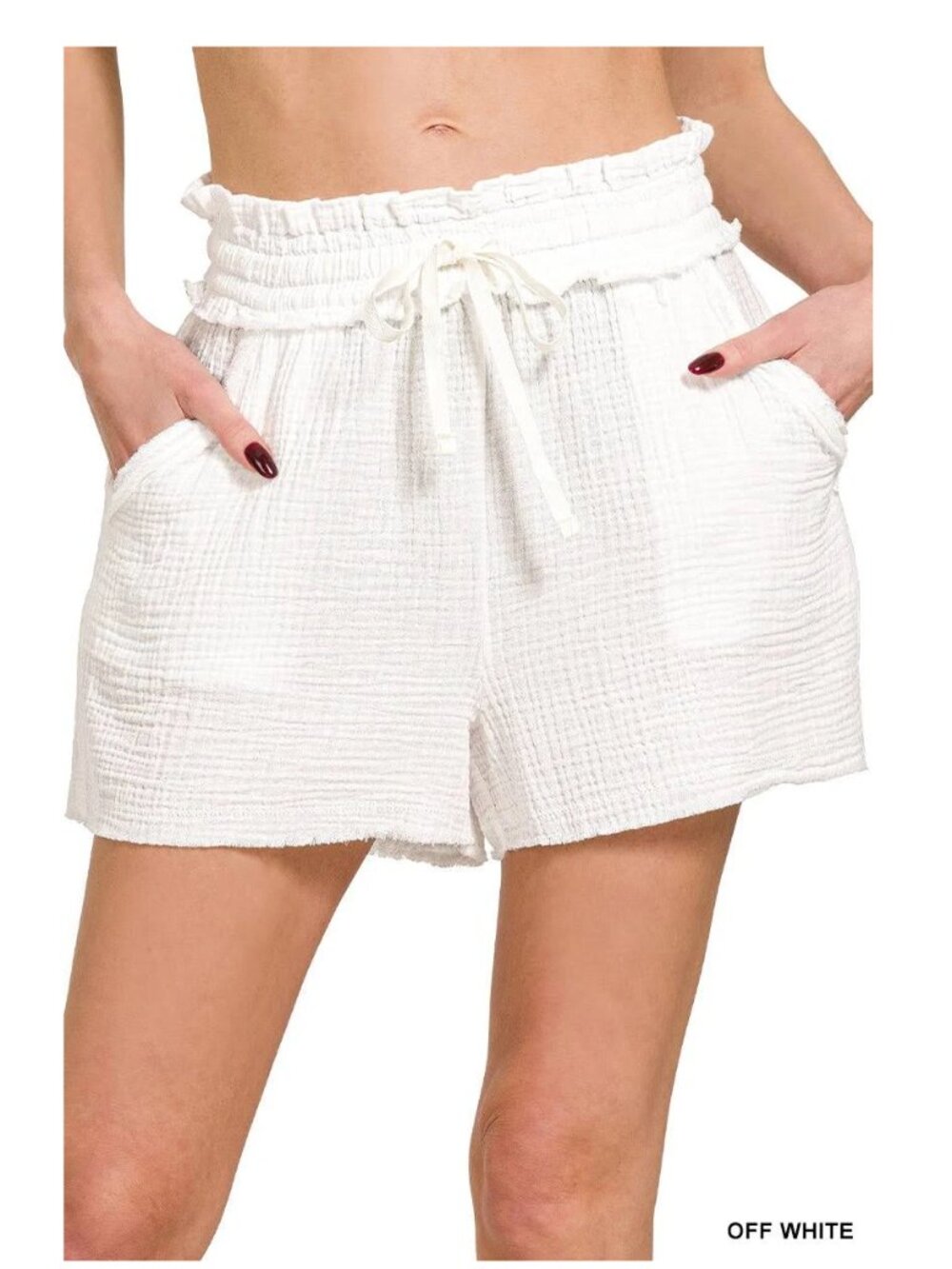 Off White Gauze Shorts with Drawstring